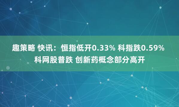 趣策略 快讯：恒指低开0.33% 科指跌0.59% 科网股普跌 创新药概念部分高开